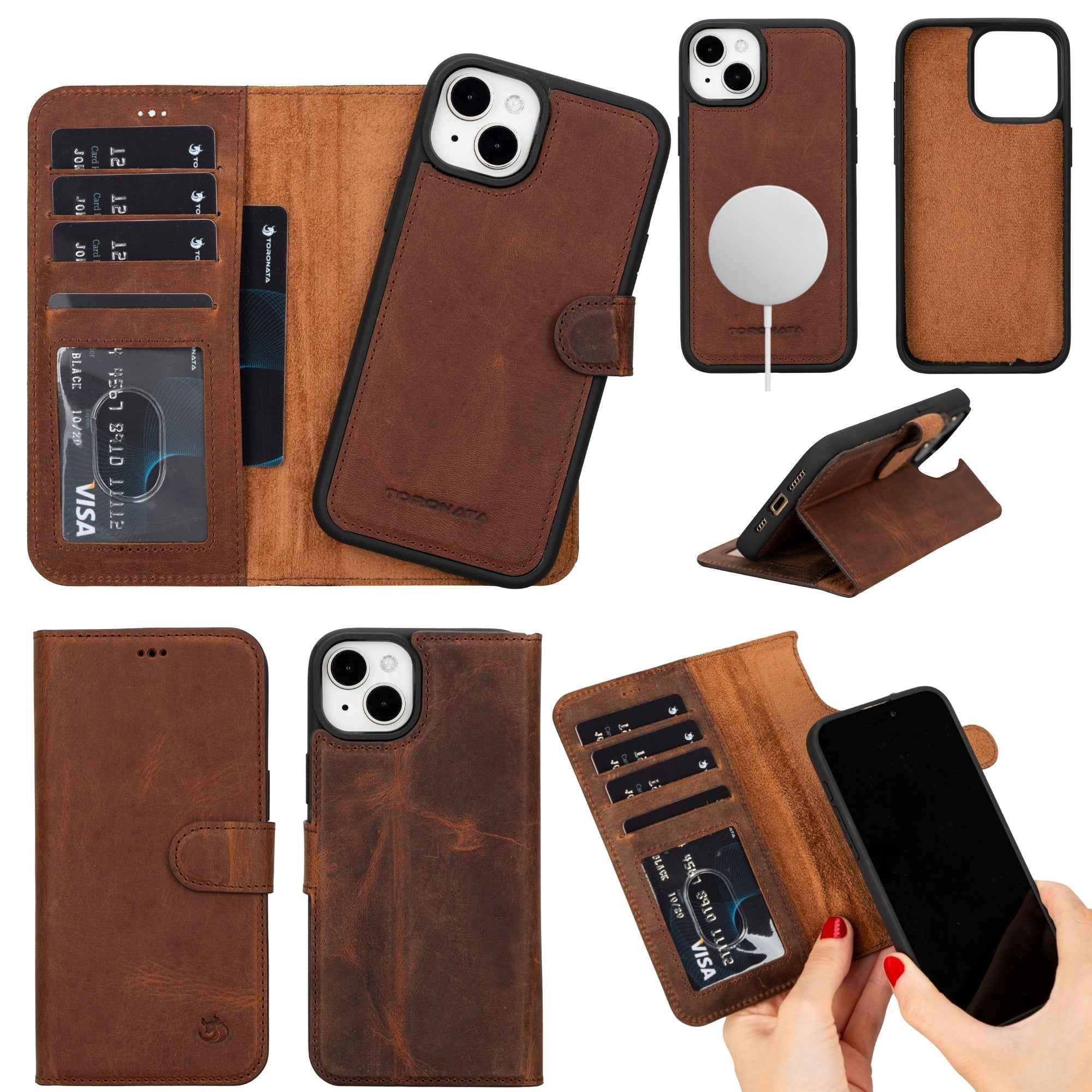 Casper Leather iPhone 15 Plus Wallet Case | Detachable MagSafe Compatible RFID Protection